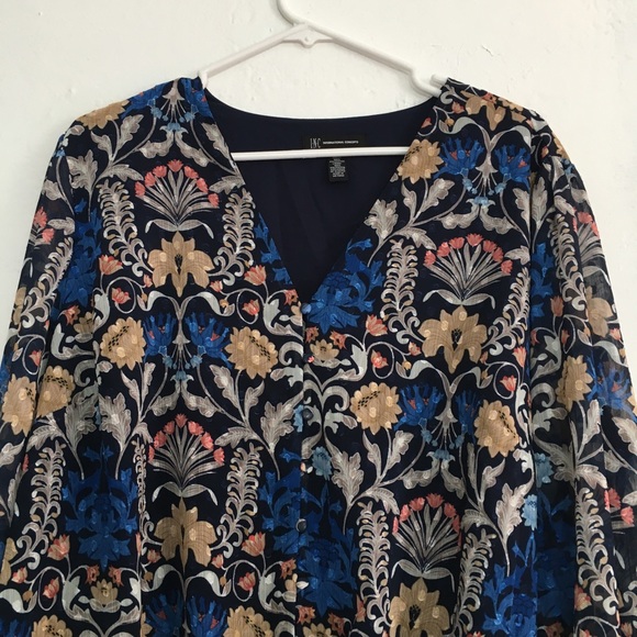 INC blouse Floral Print  Brit top smocked plus size buttons up front tie - Picture 11 of 15